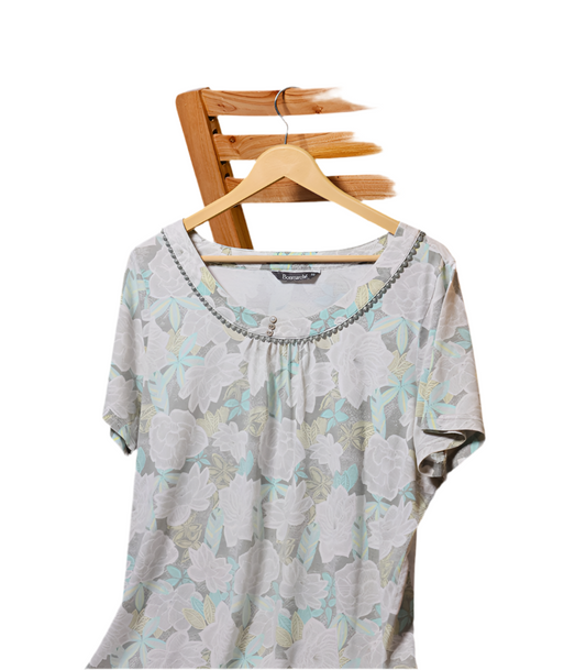 White and Green Half Sleeve Blouse by Bonmarche