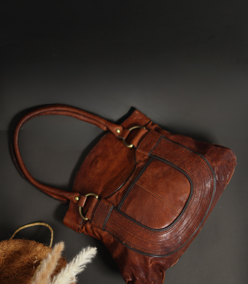 Classic Glossy Brownish Leatherbag By Thriftyfy