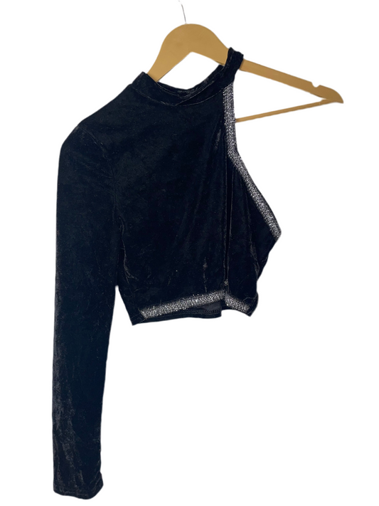 Shein Shiny One-Sleeve Black Crop Top