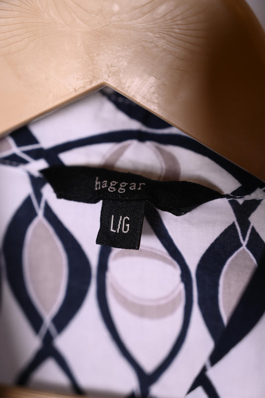 Haggar White with Black & Brown Design Button down shirt