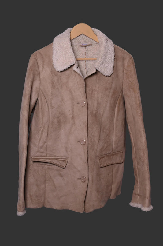 Damart Fawn Fluffy Button Down Coat