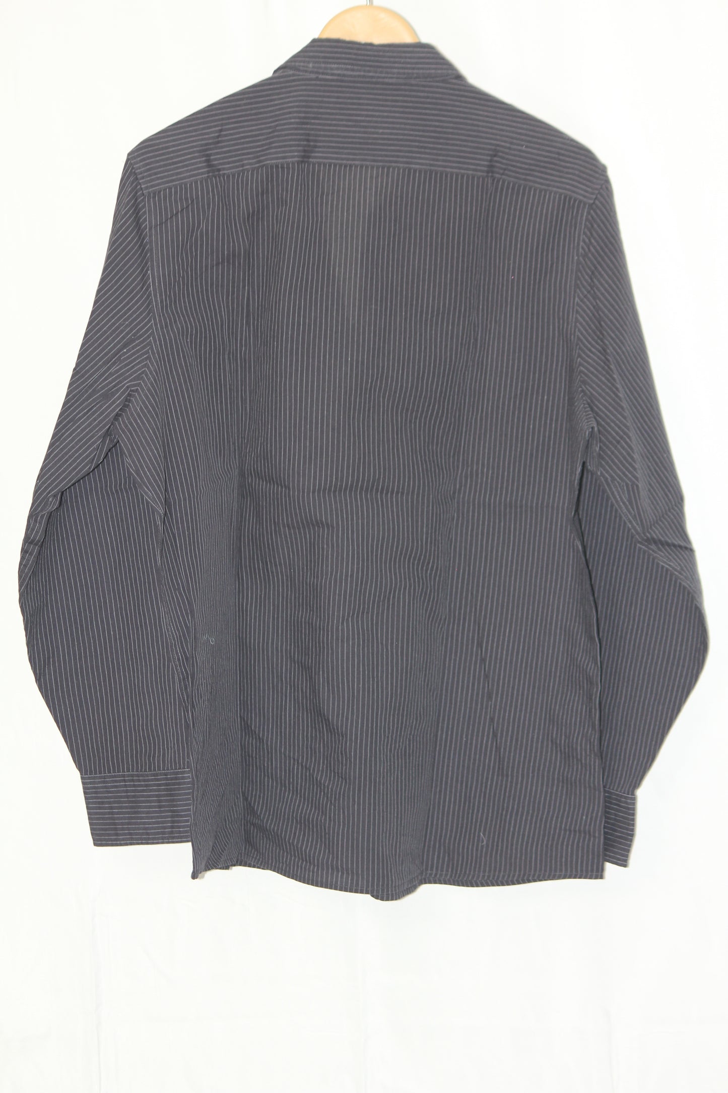 Black Full Sleeve Button-Down Shirt with Grey Stripes – F&F (Large)