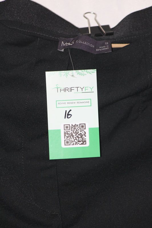 M&S Black Cotton-Blend Straight Pant (Small)