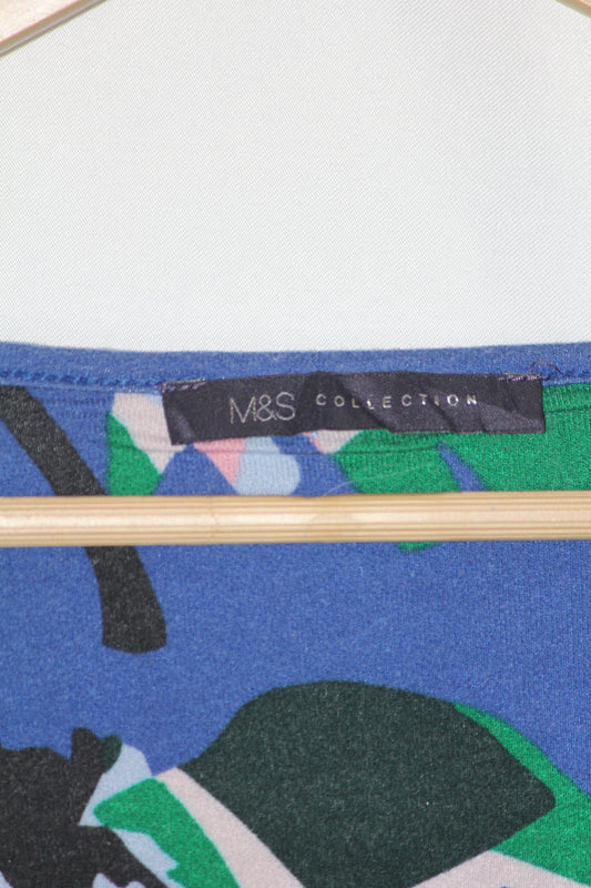 Mark & Spencer Blue Floral Half-Sleeve Crop Top - Medium