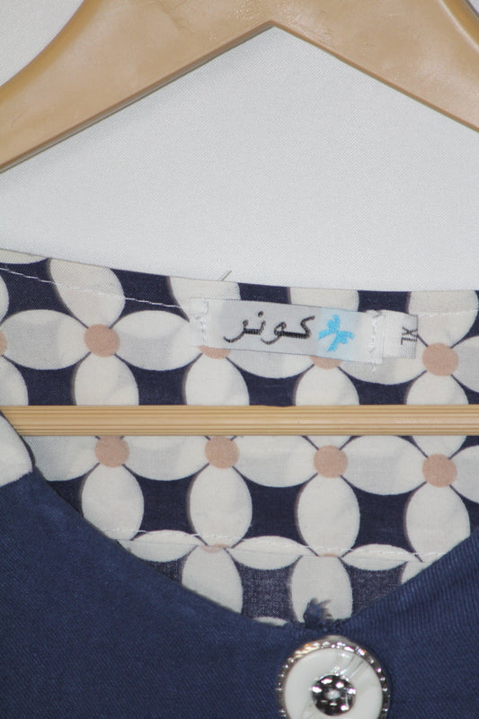 White and Blue Long Full Sleeves Dress by Kohinoor