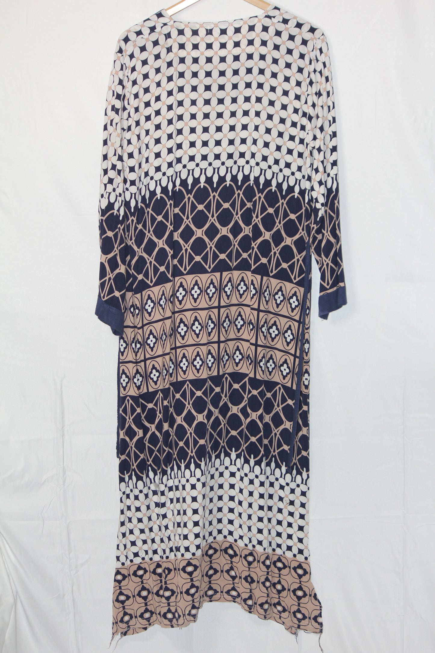 White and Blue Long Full Sleeves Dress by Kohinoor