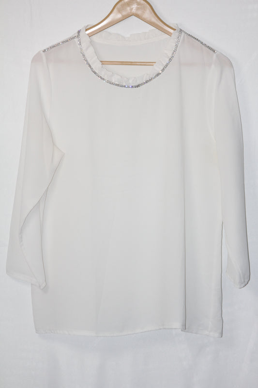 Thriftyfy White Sequin Detailed Blouse