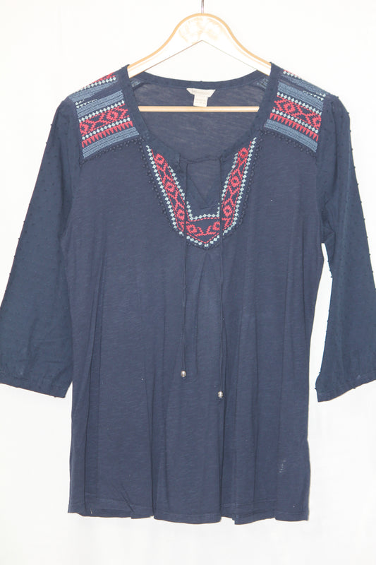 Monsoon Blue Blouse with Red Design