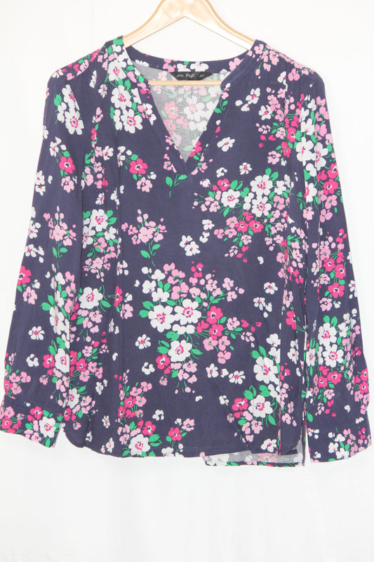 F&F Medium Navy Blue Floral Viscose Blouse
