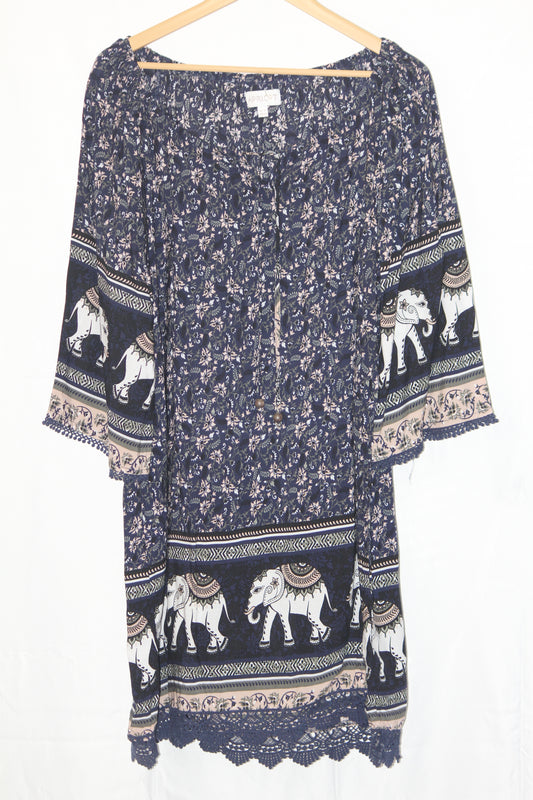 Apricot Navy Blue Floral Dress