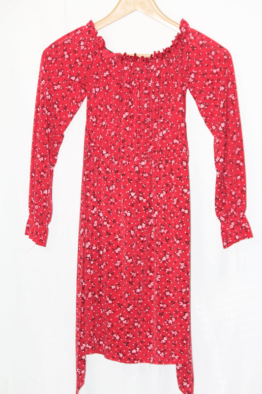 Pretty Little Things XS Red Floral Polyester/Elastane Dress