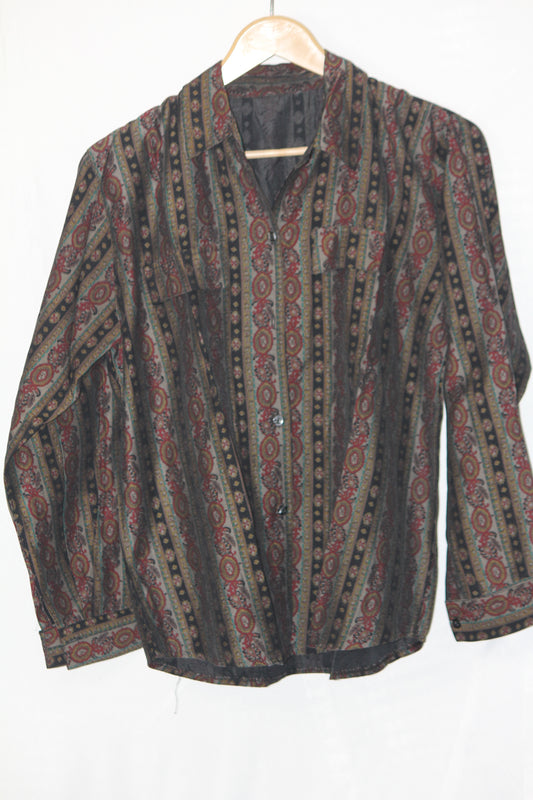 Thriftyfy Brown and Green Button Down Shirt