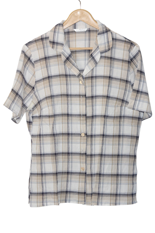 M&S White Checkered Button Down Shirt