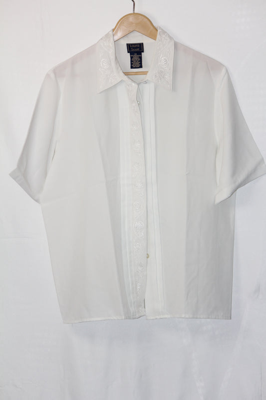 Laura Scott White Floral Button Down Shirt