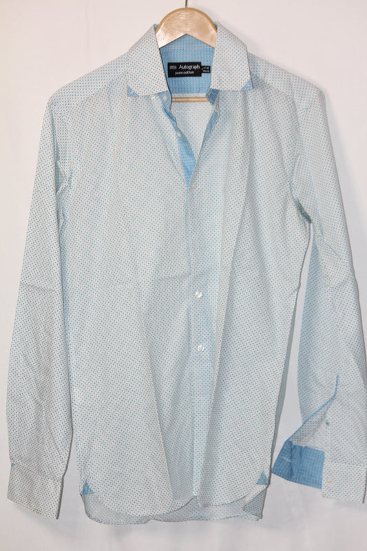 Autograph Blue Dotted Cotton Shirt – Medium (Men)