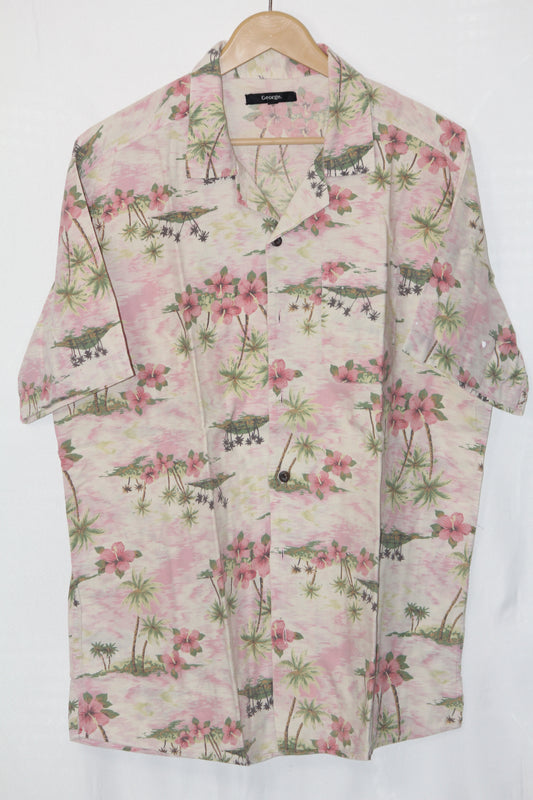 George Pink Floral Print Cotton Shirt – Large (Men)