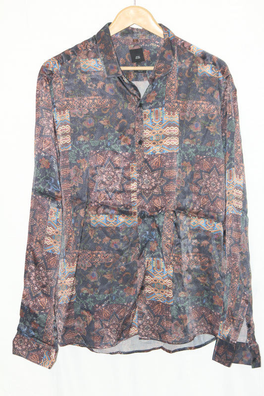 River Island Green Floral Viscose Shirt – Large (Men)