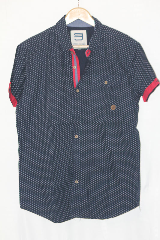 Smith & Jones Black Cotton Half Sleeve Shirt – Medium (Men)