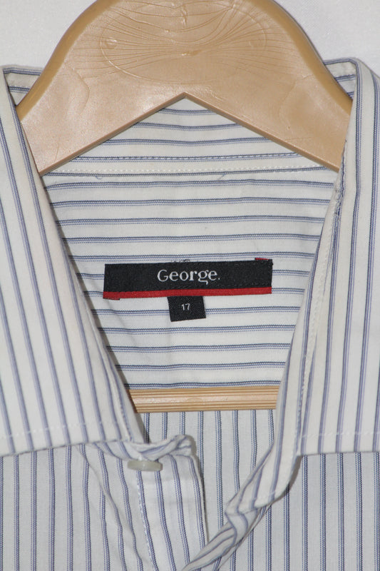 George White Stripe Polyester Shirt – Medium (Men)