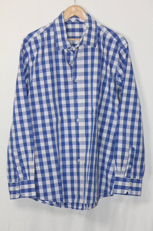 Thriftyfy White & Blue Checkered Shirt – Large (Men)