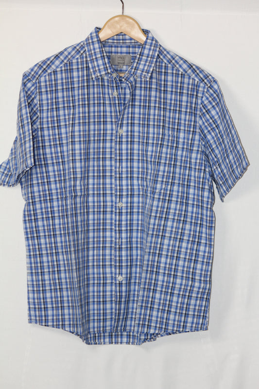 M&S Blue Checkered Half Sleeves Shirt – Large (Men)