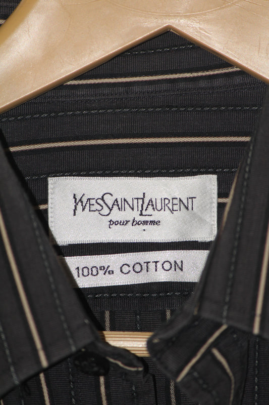 YSL Brown Striped Button Down Shirt – Medium (Men)