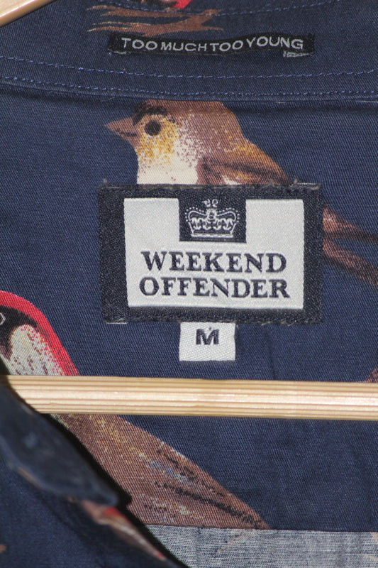 Weekend Offender Navy Bird Print Shirt – Medium (Men)