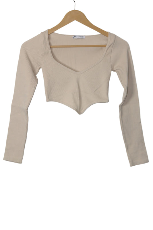 Cream Full Sleeve Crop Top – Zara (XS-Small)