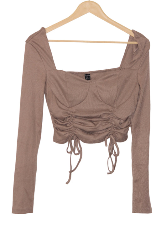Brown Full Sleeve Crop Top – Shein (Medium)