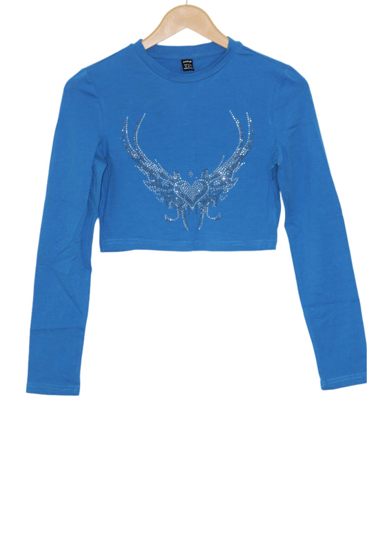 Blue Full Sleeve Crop Top – Shein (Medium)