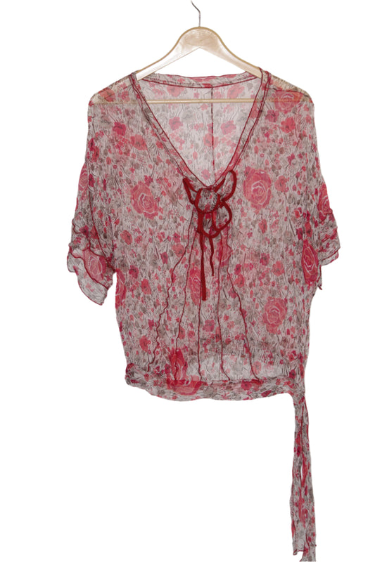 Netted Floral Red Blouse by Thriftyfy