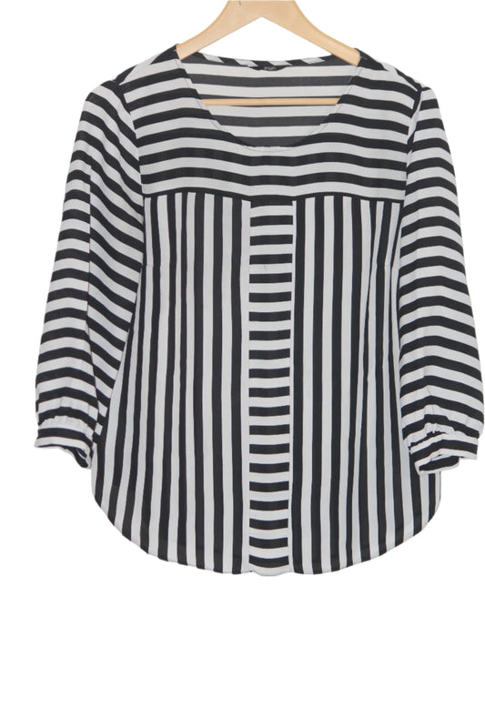 Black & White Striped Full Sleeve Blouse – F&F