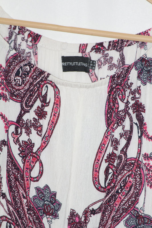 PrettyLittleThing Off White Floral Full Sleeve Blouse – Romantic & Chic