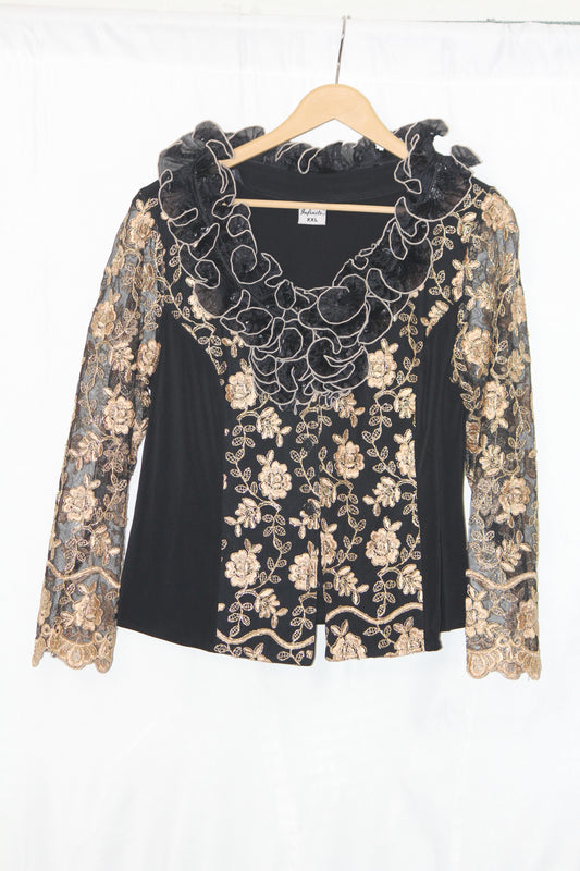 Infinity Black & Golden Embroidered Full Sleeve Blouse – Statement Piece