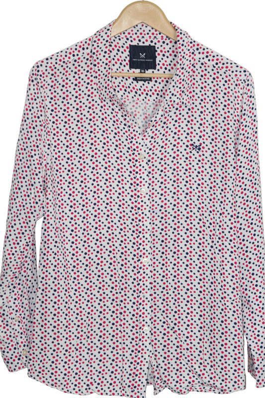 Crew Clothing Company Off-White Rayon Shirt with Dots – Small