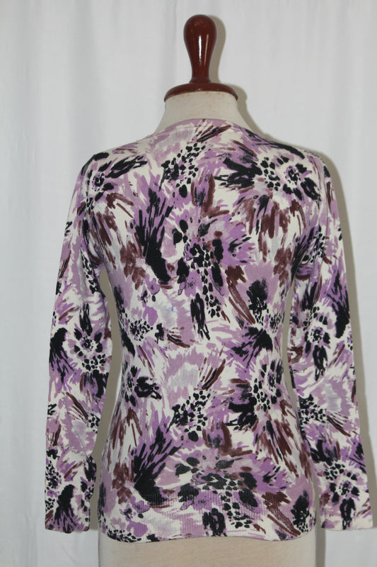 Merona White Sweater with Purple Print