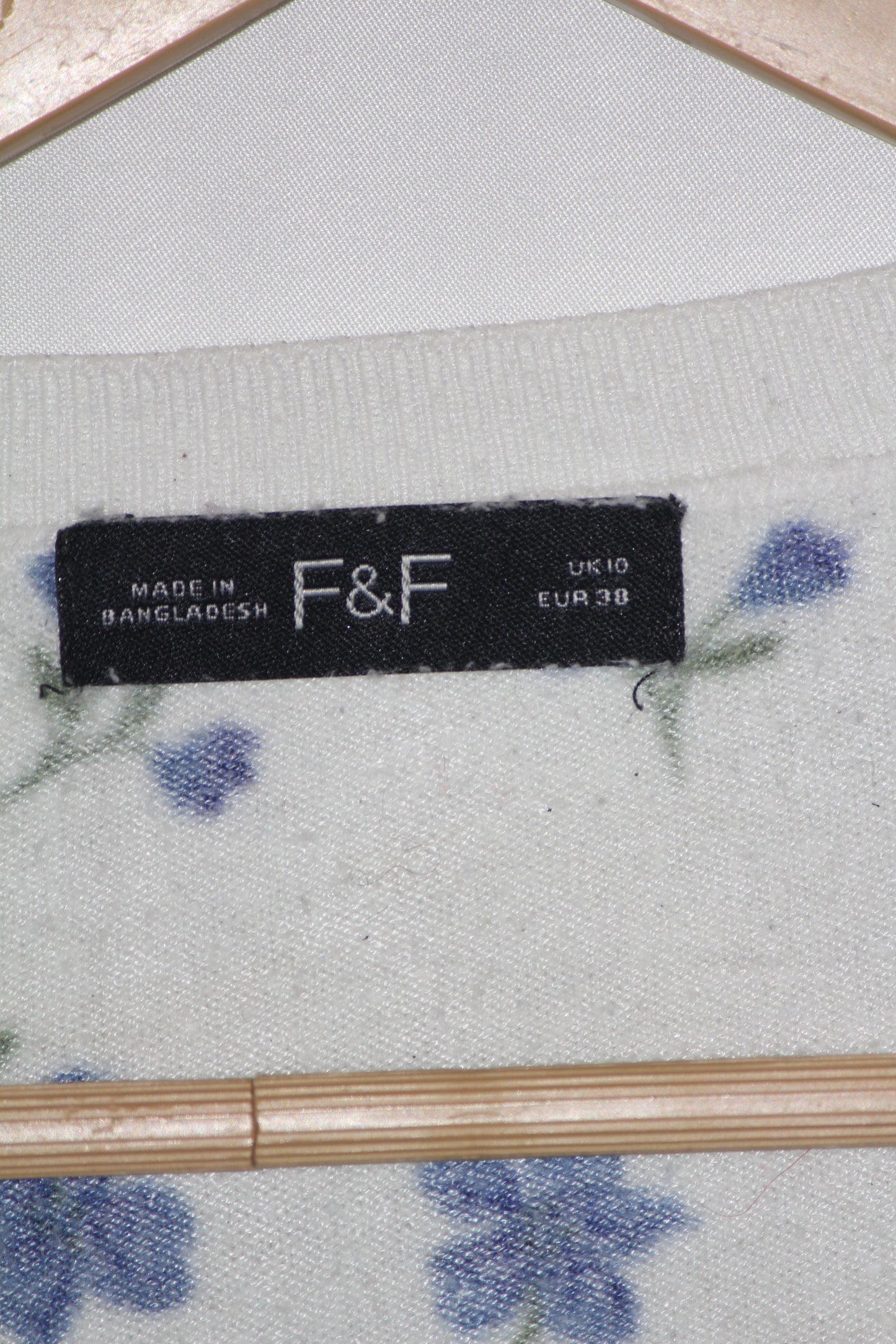 F&F White Sweater with Blue Flowers - Small