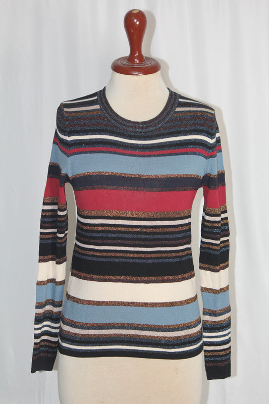 1 Over Small Blue Red and Golden Striped Sweater