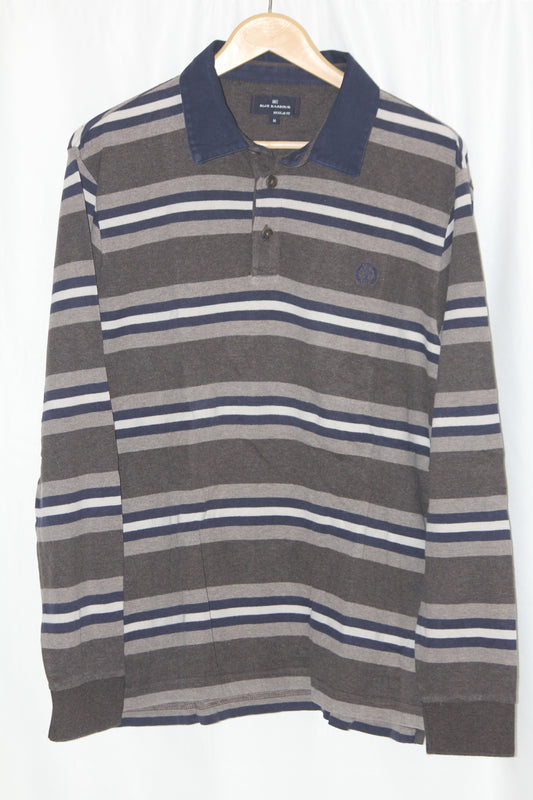 M&S Brown Polo Sweatshirt with Stripes - Medium