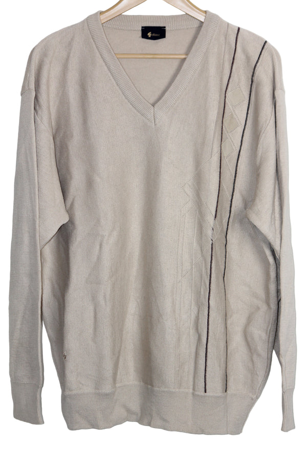 Gabicci Cream Sweater with Black Stripes - Large