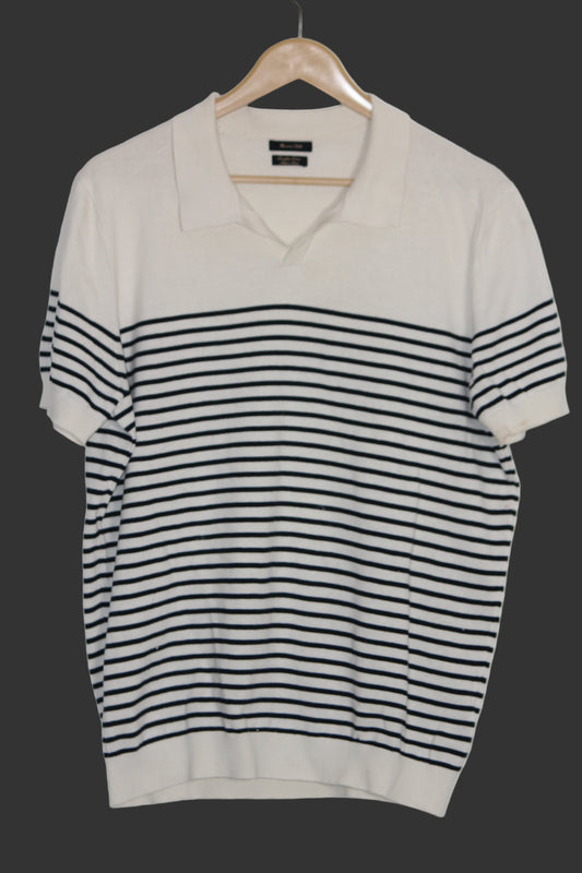 Massimo Dutti White Stripe Polo T-Shirt