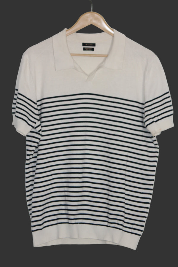 Massimo Dutti White Stripe Polo T-Shirt