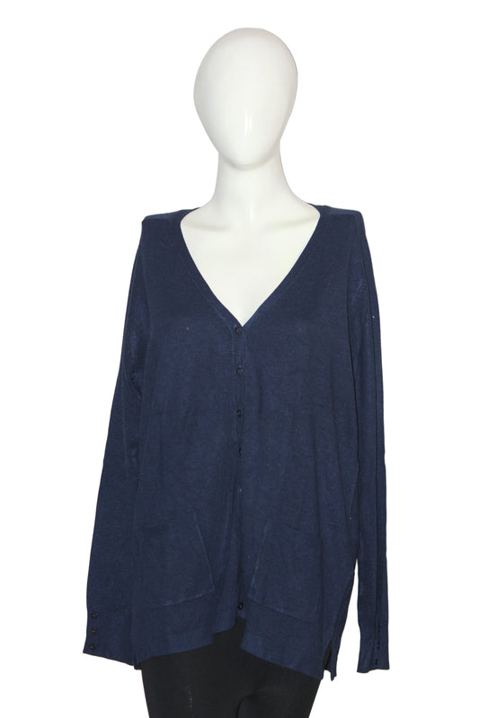 Papaya Navy Blue Button-Down Sweater (Large)