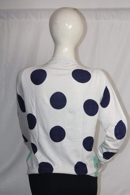 M&S White Printed Button-Down Sweater (Medium)
