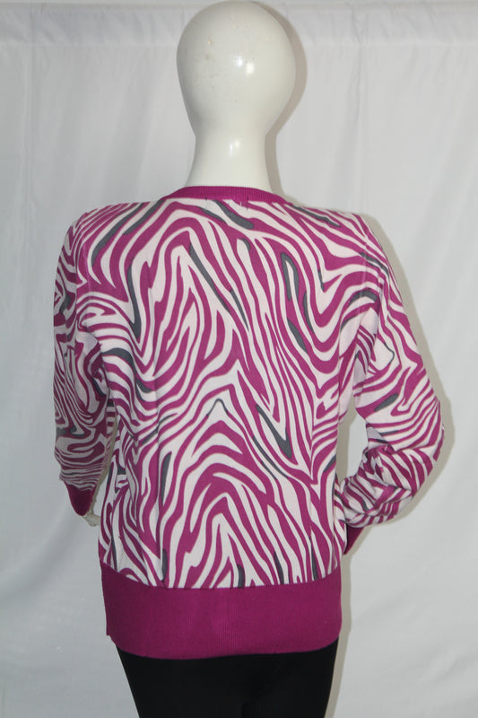 FEMME Pink & White Striped Button-Down Sweater (Large)