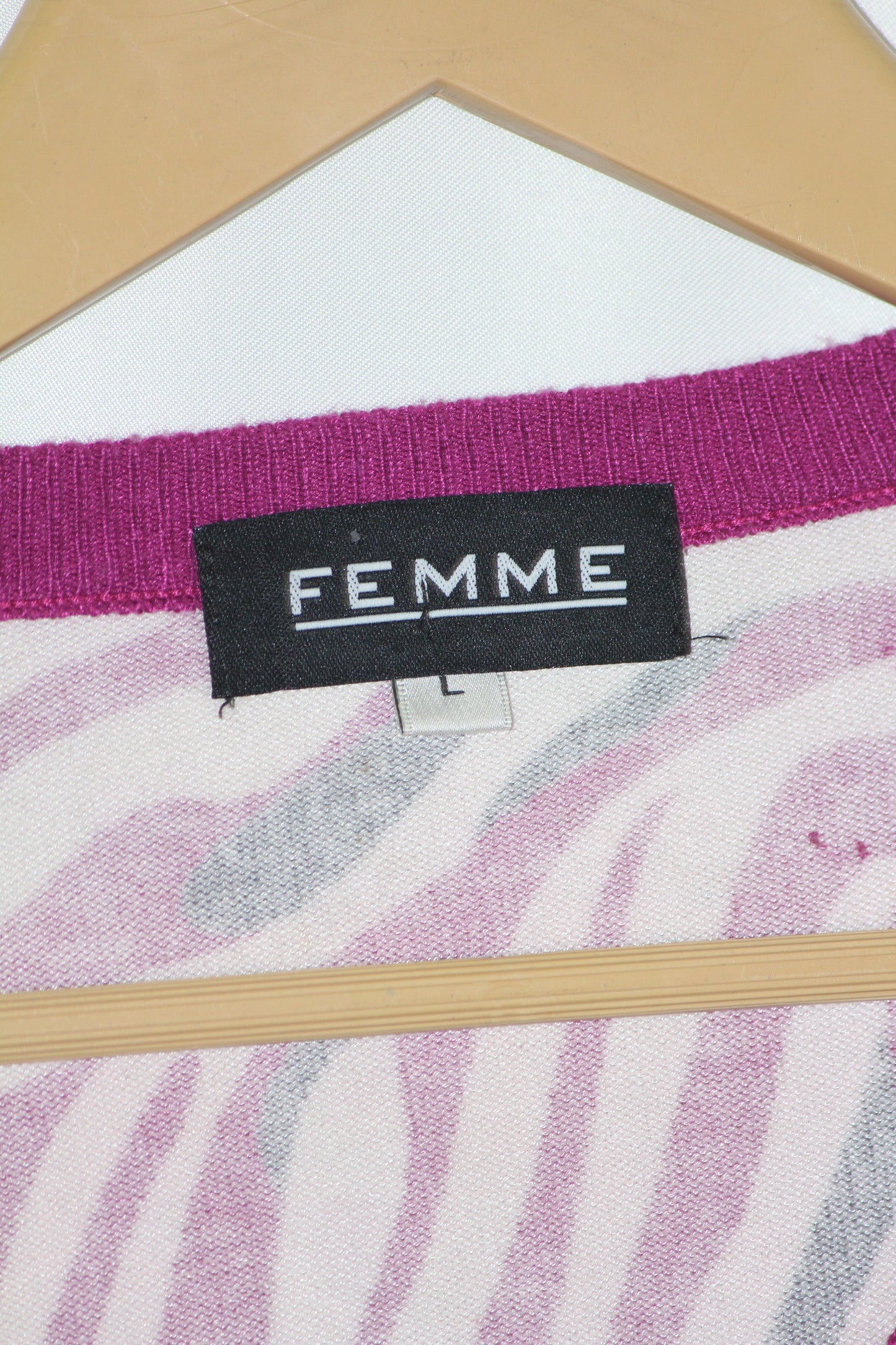 FEMME Pink & White Striped Button-Down Sweater (Large)