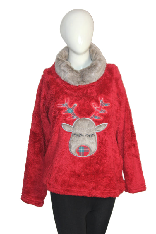Red Furry Neck Winter Fleece sweatshirt – F&F