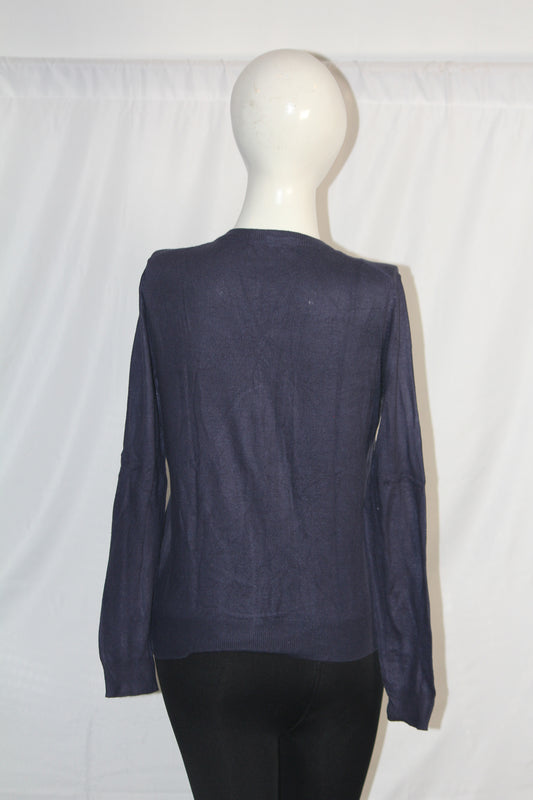 M&S Navy Blue Acrylic Button-Down Sweater (Medium)