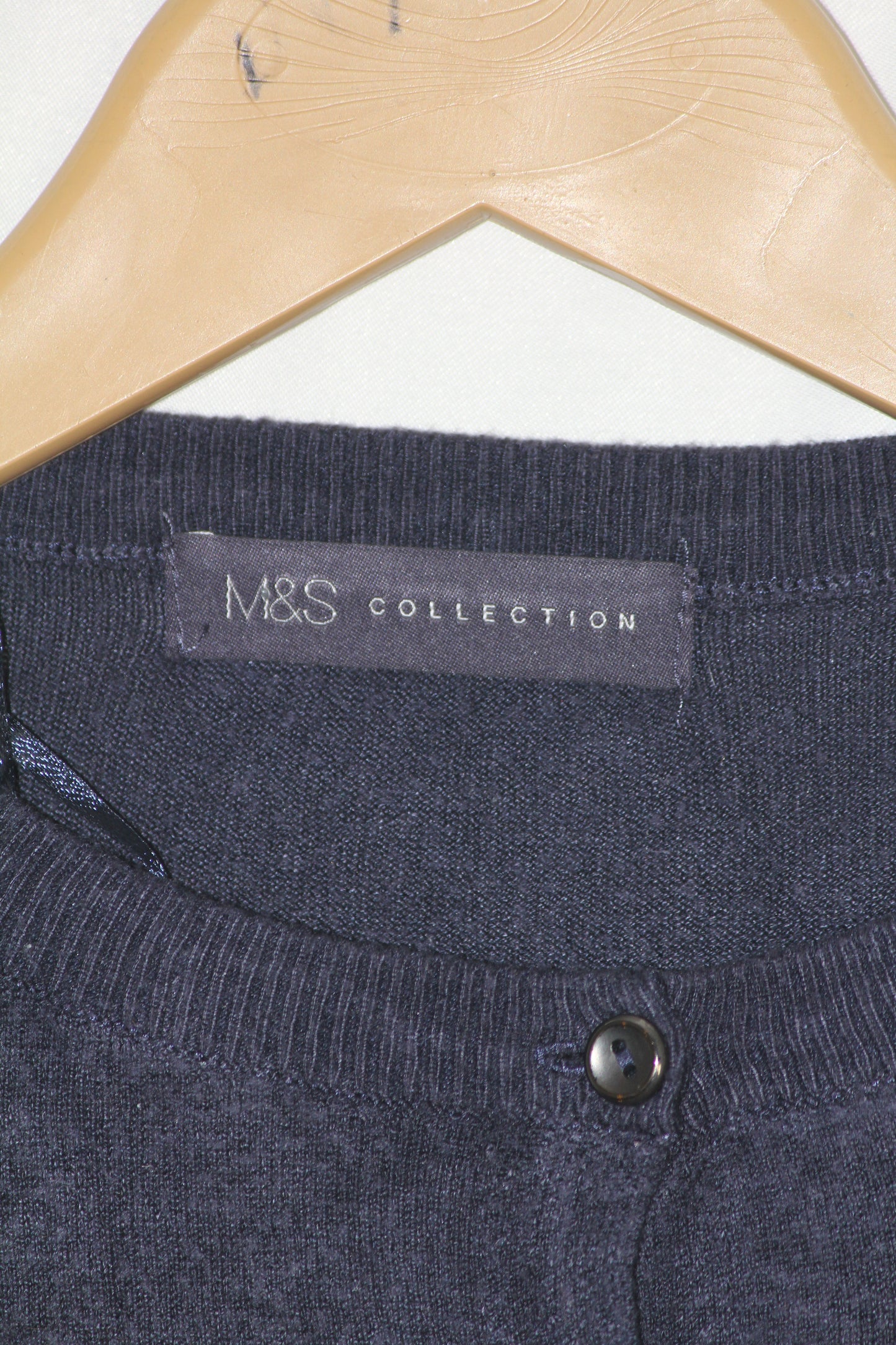 M&S Navy Blue Acrylic Button-Down Sweater (Medium)