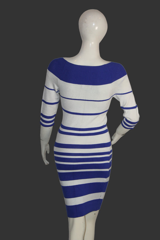 Jane Norman White & Blue Striped Bodycon (Small)